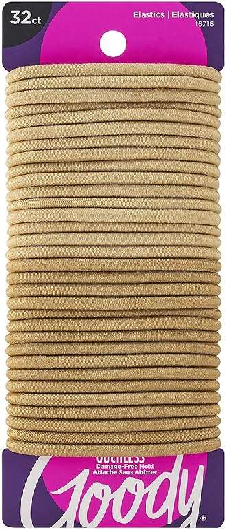 Goody Ouchless Elastic Hair Tie - 32 Count, Blonde - 4MM for Medium Hair - Slideproof Pain-Free Hair Accessories for Men, Women, Boys, and Girls - Perfect for Long Lasting Braids, Ponytails, and More - Image 1