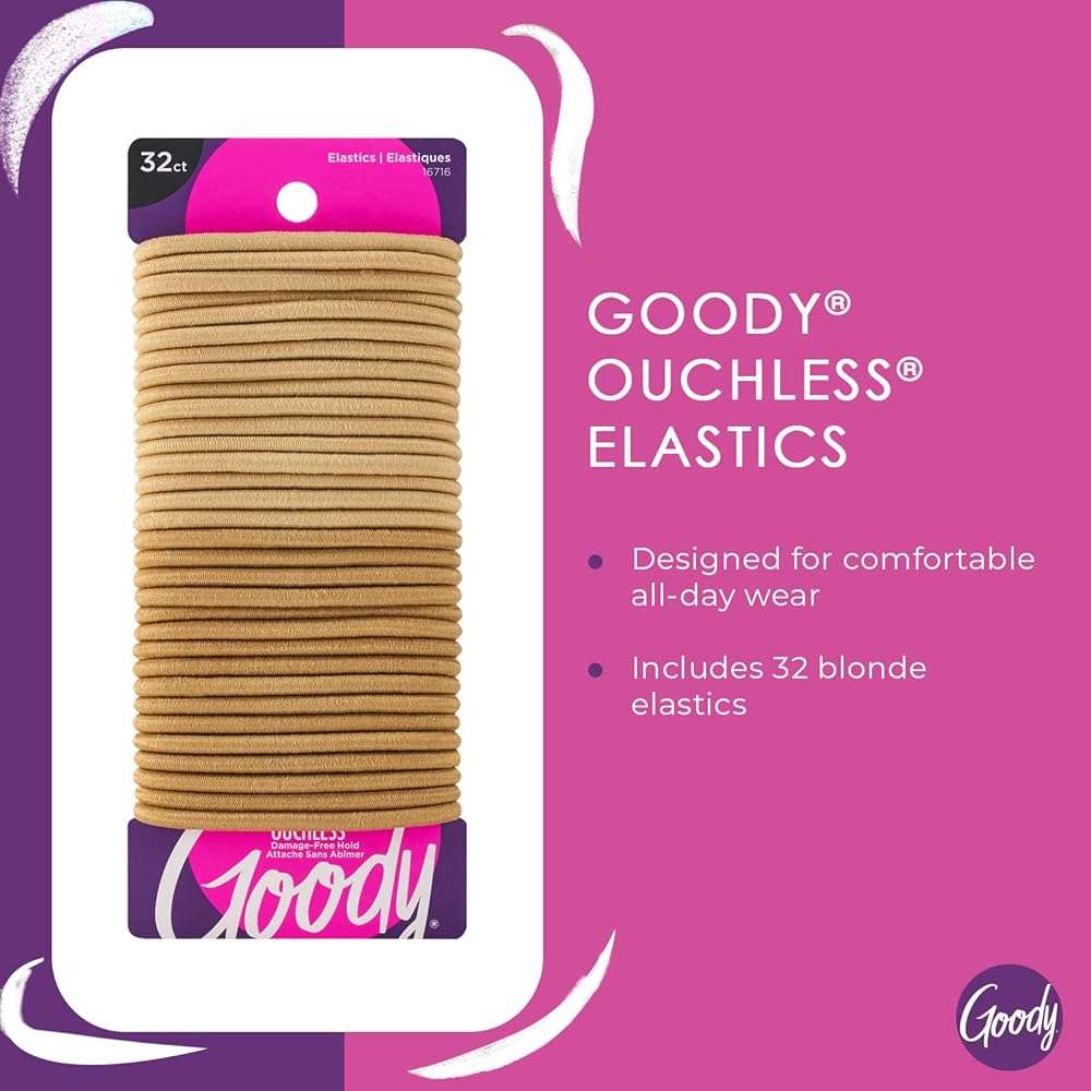 Goody Ouchless Elastic Hair Tie - 32 Count, Blonde - 4MM for Medium Hair - Slideproof Pain-Free Hair Accessories for Men, Women, Boys, and Girls - Perfect for Long Lasting Braids, Ponytails, and More - Image 3