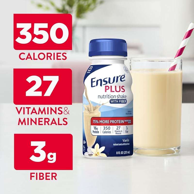 Ensure Plus Vanilla Nutrition Shake With Fiber | Meal Replacement Shake | Ready to Drink | 16g Protein and 27 Vitamins and Minerals | 8 fl oz - 24 Pack - Image 4