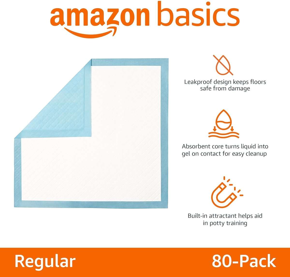Amazon Basics Heavy Duty Dog and Puppy Pee Pads, Leak-Proof 5-Layer Super Absorbent, Quick-Dry Surface for Potty Training, Regular Size, 24x23", Blue & White, 50 Count - Image 2