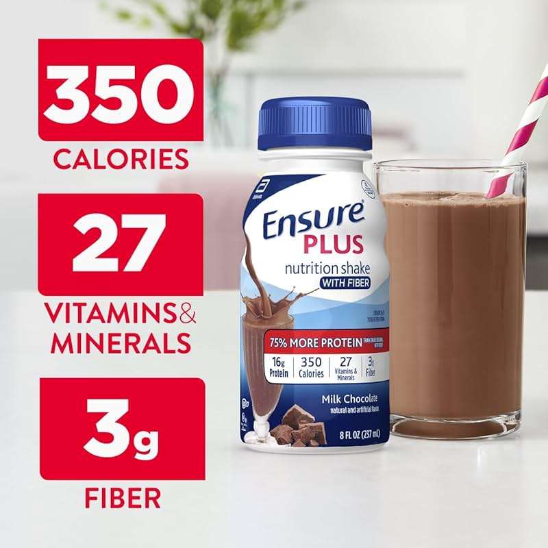 Ensure Plus Milk Chocolate Nutrition Shake with Fiber | Meal Replacement Shake | Ready to Drink | 16g Protein and 27 Vitamins and Minerals | 8 fl oz - 24 Pack - Image 4