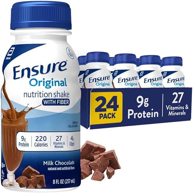 Ensure Original Milk Chocolate Nutrition Shake With Fiber | Small Meal Replacement Shake | Ready to Drink | 9g Protein, 27 Vitamins and Minerals | 8 fl oz - 24 Pack - Image 1