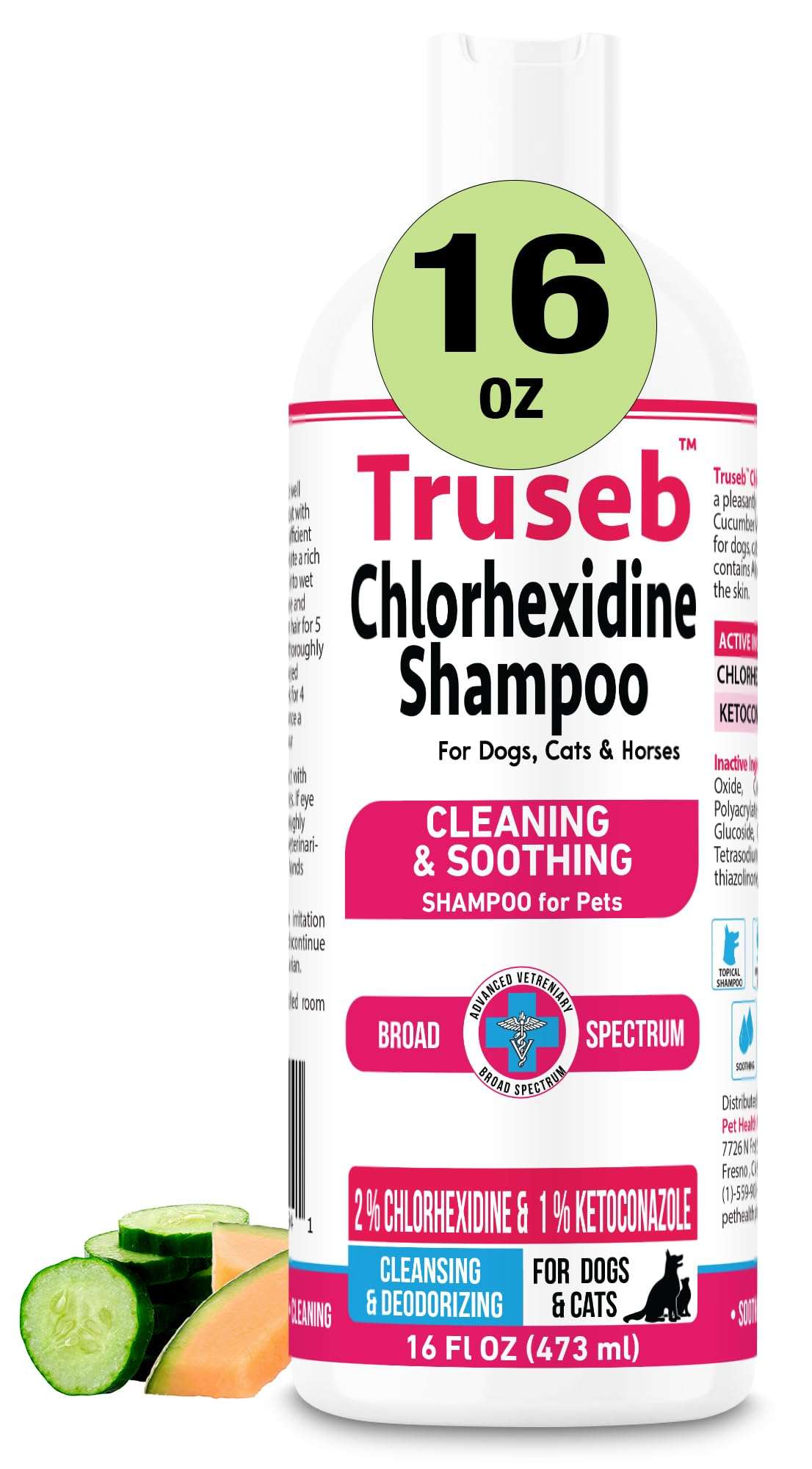 Truseb Topical Ketoconazole and Chlorhexidine Shampoo for Dogs, Cats, and Horses with Aloe - 16 oz (Ketoconazole & Chlorhexidine Shampoo, 16 oz) - Image 1