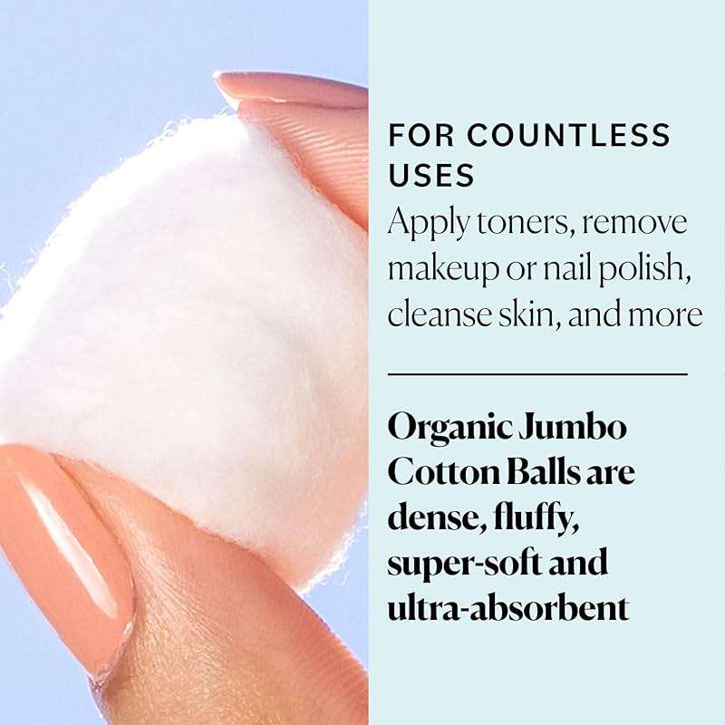 Sky Organics Jumbo Cotton Balls for Sensitive Skin, 100% Pure Organic Cotton Sustainably Grown, Chlorine Free, Hypoallergenic, Ultra-Soft and Absorbent for Beauty,Personal Care, 100 ct - Image 3