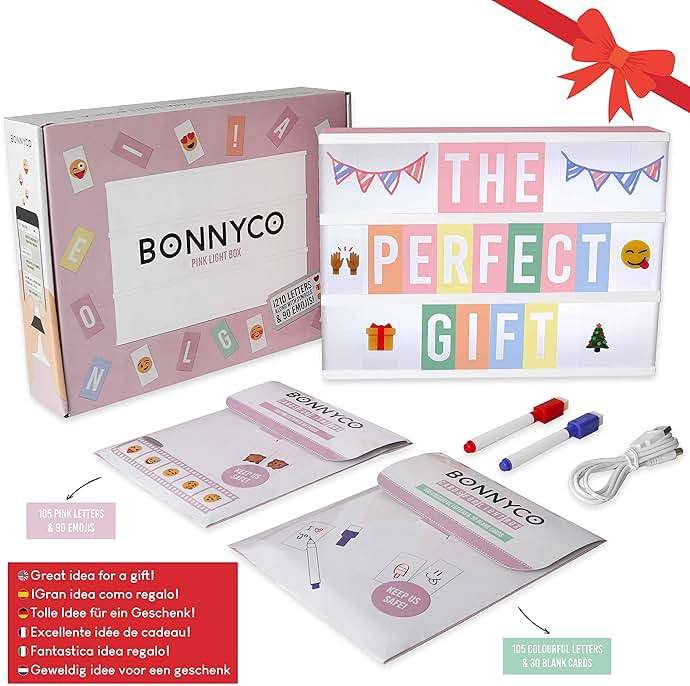 BONNYCO Pink Cinema Light Box with 400 Letters, Emojis, 2 Markers. Led Light Box Home Office and Room Decor, Cinema Led Sign Letters Board. Gifts for Women Girls Christmas Birthdays, Pink Decor - Image 7