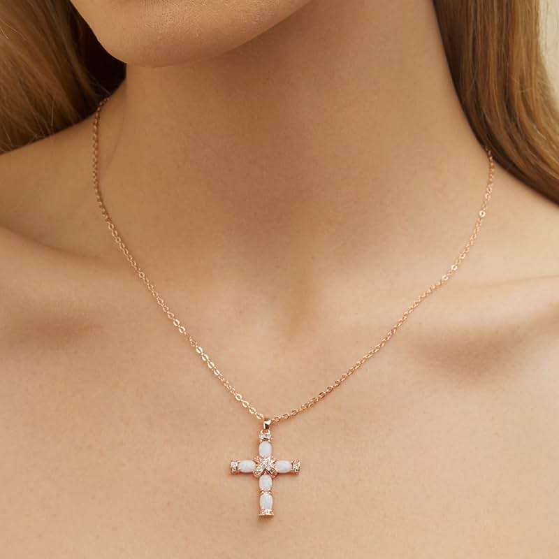 Barzel 18K Gold Plated Created Opal Cross with Chain, 18 Inches with 2 Inches Extension - Image 3