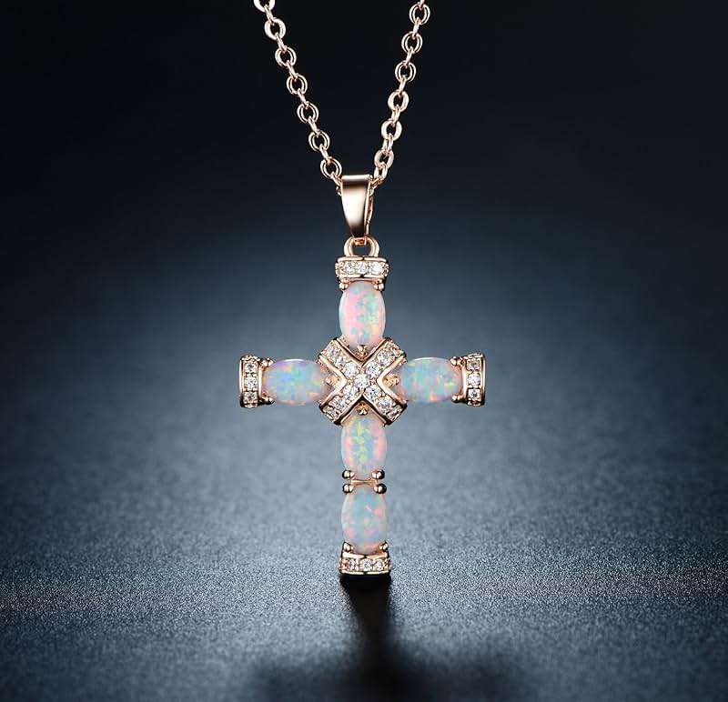 Barzel 18K Gold Plated Created Opal Cross with Chain, 18 Inches with 2 Inches Extension - Image 4