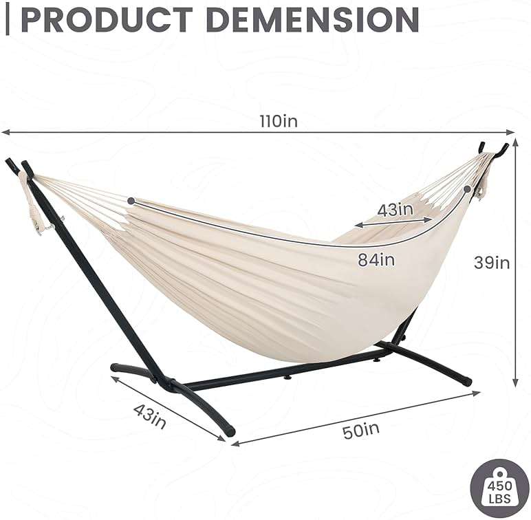 Lazy Daze Portable Hammock with Stand, Free Standing Hammocks for Indoor Outdoor Patio Yard, Has a Carrying Bag and Pillow, 9ft Steel Hamacas Heavy Duty 2 Person Amaca 450 lbs Capacity(White) - Image 3