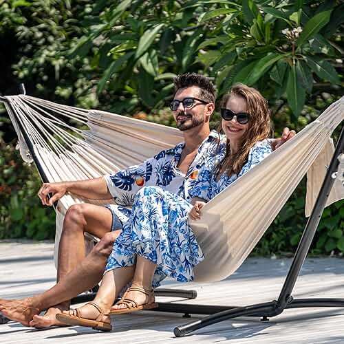 Lazy Daze Portable Hammock with Stand, Free Standing Hammocks for Indoor Outdoor Patio Yard, Has a Carrying Bag and Pillow, 9ft Steel Hamacas Heavy Duty 2 Person Amaca 450 lbs Capacity(White) - Image 4