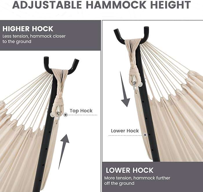 Lazy Daze Portable Hammock with Stand, Free Standing Hammocks for Indoor Outdoor Patio Yard, Has a Carrying Bag and Pillow, 9ft Steel Hamacas Heavy Duty 2 Person Amaca 450 lbs Capacity(White) - Image 5