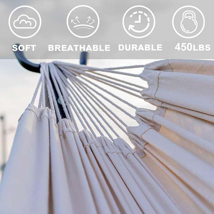 Lazy Daze Portable Hammock with Stand, Free Standing Hammocks for Indoor Outdoor Patio Yard, Has a Carrying Bag and Pillow, 9ft Steel Hamacas Heavy Duty 2 Person Amaca 450 lbs Capacity(White) - Image 7
