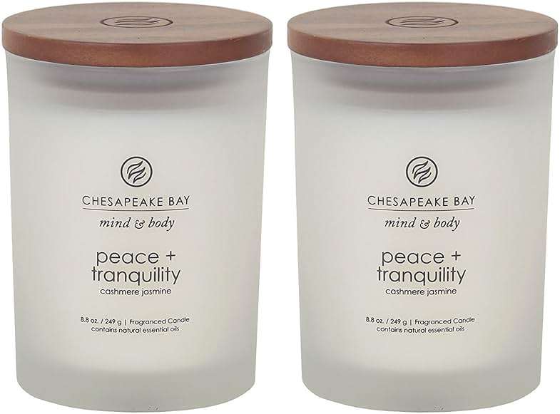 Chesapeake Bay Candle Peace + Tranquility (Cashmere Jasmine) Scented Candles Medium Size 2-Pack Perfect for Home Décor Relaxation and Gifting - Image 1