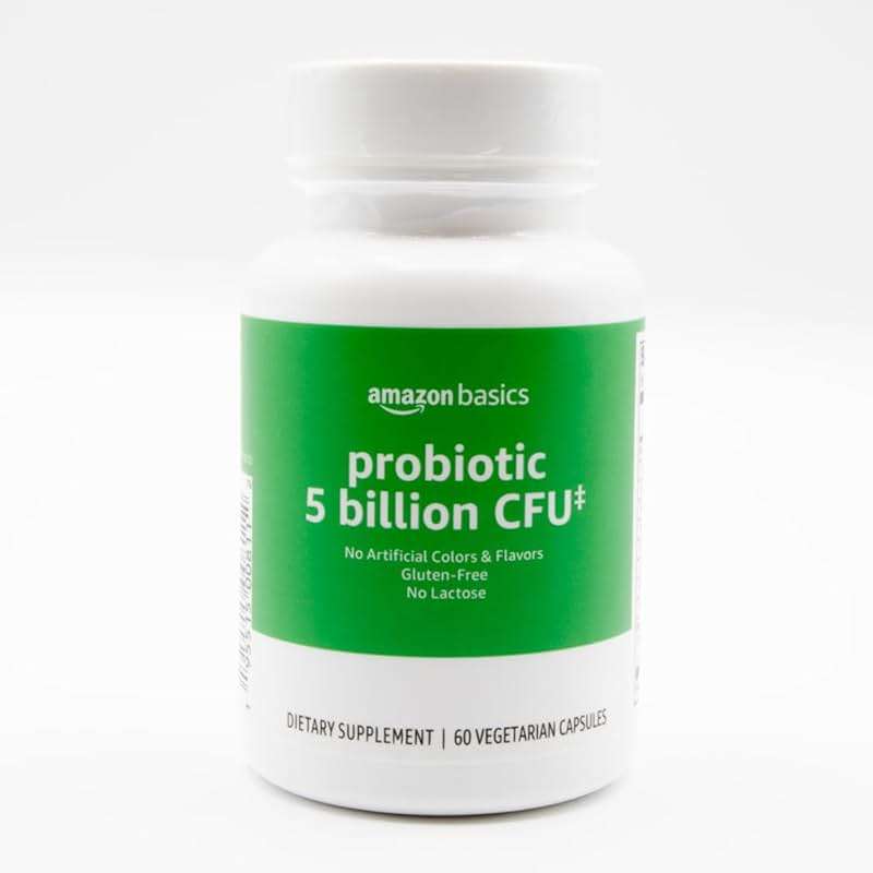 Amazon Basics Probiotic, 5 Billion CFU, No Artificial Colors & Flavors, Gluten-Free, 60 Vegetarian Capsule, Probiotics for Digestive Health - Image 1