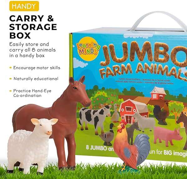 Learning Minds Set of 8 Jumbo Farm Animal Figures - Farm Animals for Toddlers Age 1-3 - Farm Toy for Kids Age 18 Months Plus - Animal Toys for Kids 1,2,3 Years Old - Image 3