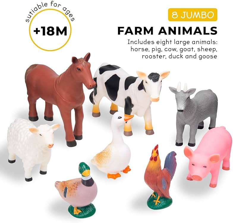 Learning Minds Set of 8 Jumbo Farm Animal Figures - Farm Animals for Toddlers Age 1-3 - Farm Toy for Kids Age 18 Months Plus - Animal Toys for Kids 1,2,3 Years Old - Image 7