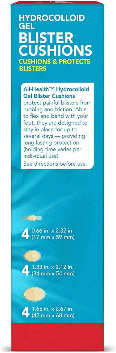 All Health Extreme Hydrocolloid Gel Blister Cushion Bandages, Assorted Sizes Variety Pack, 12 ct | Protection Against Rubbing and Friction for Blisters - Image 8