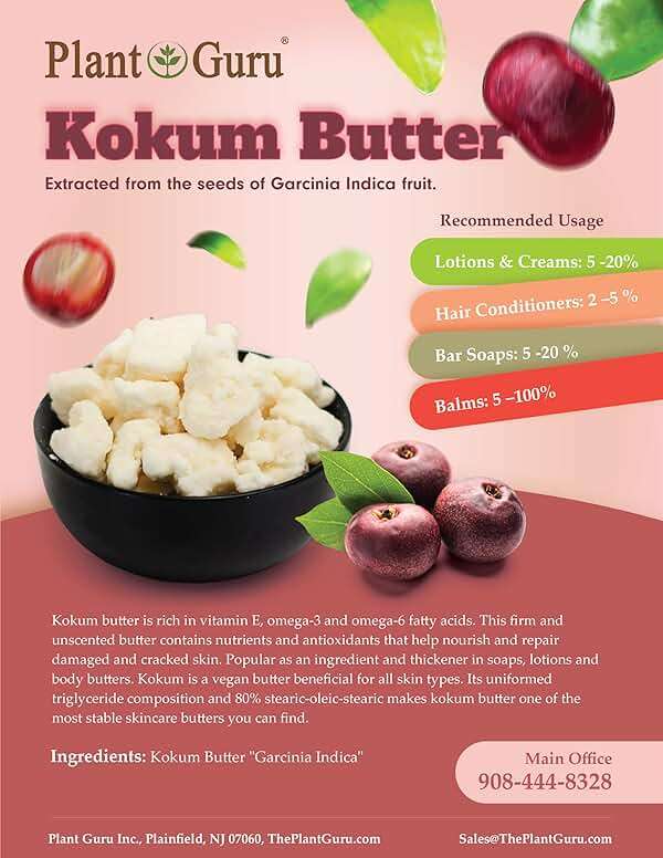 Plant Guru Raw Kokum Butter 16 oz. / 1 lb. 100% Pure Natural Cold Pressed - Great for Skin, Body and Hair Moisturizer, DIY Creams, Balms, Lotions and Soap Making. - Image 6