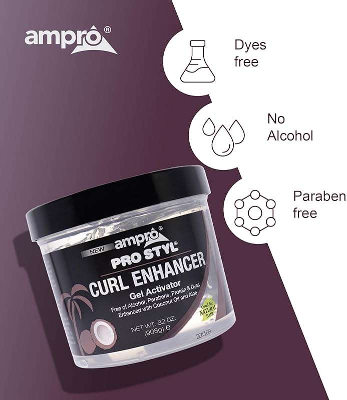 AmPro Pro Styl Curl Enhancer - Gel Activator with Coconut Oil to Moisturize and Define Coils and Waves - Helps Protect and Hydrate Hair Shaft - Tames and Adds Shine to Tresses - Regular - 32 oz - Image 5