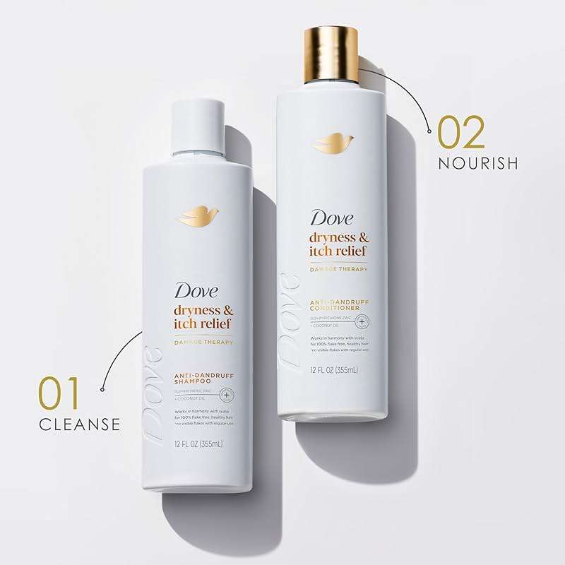 Dove Shampoo and Conditioner Set - DermaCare Scalp Dryness & Itch Relief, Pyrithione Zinc Shampoo and Conditioner, Anti-Dandruff, Anti-Frizz, Smoothing Hair Care, 12 Oz (2 Piece Set) - Image 7