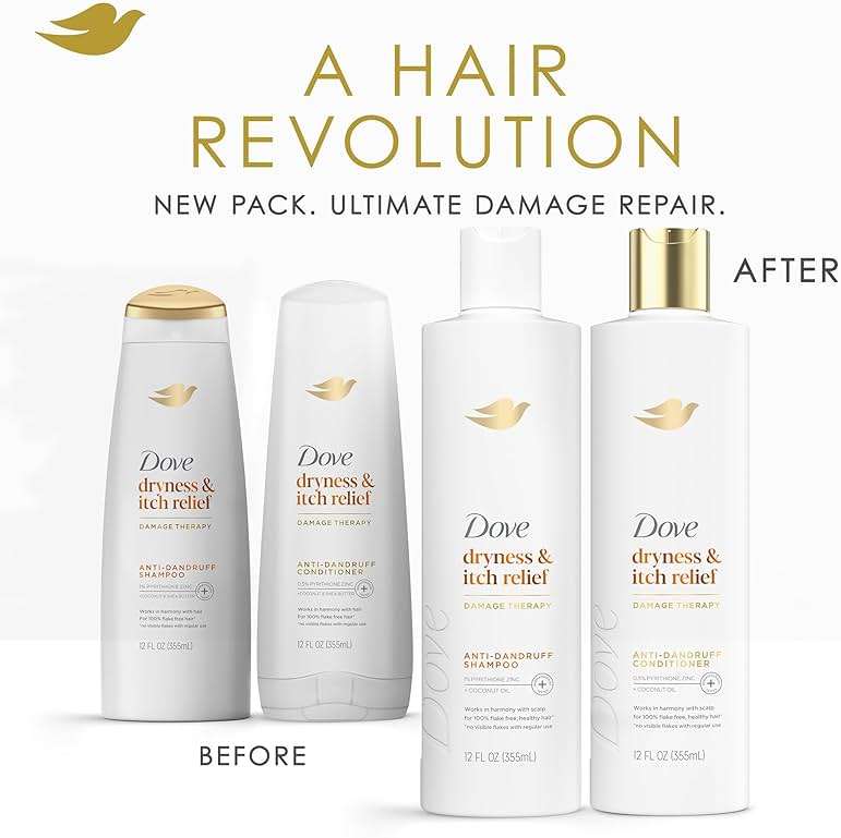 Dove Shampoo and Conditioner Set - DermaCare Scalp Dryness & Itch Relief, Pyrithione Zinc Shampoo and Conditioner, Anti-Dandruff, Anti-Frizz, Smoothing Hair Care, 12 Oz (2 Piece Set) - Image 9