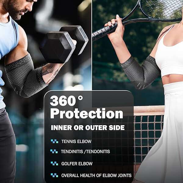 POWERLIX 2Pack Elbow Orthopedic Brace Compression Support (Pair) - Elbow Sleeve for Tennis, Golfer’s, Bursitis, and Sprains, Arthritis, Tendonitis. Pain Relief(Black, L) - Image 2