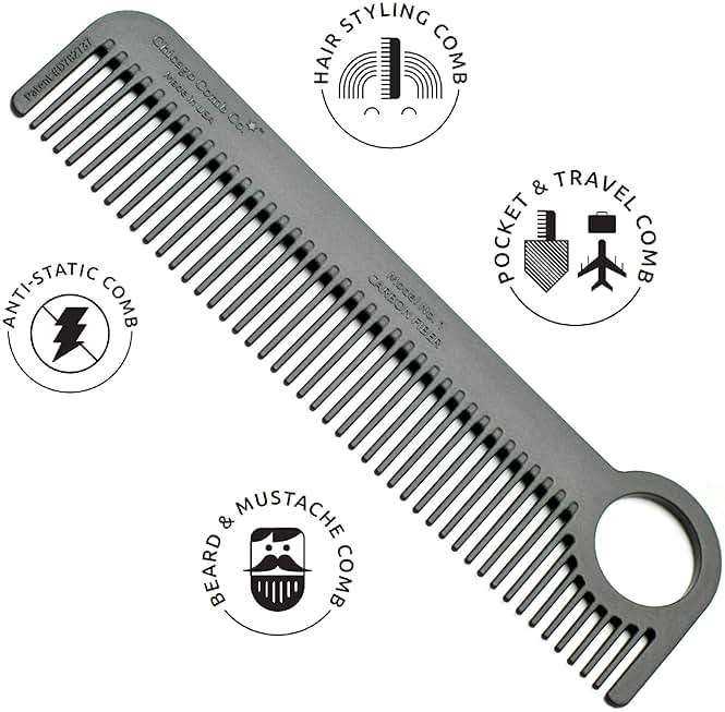 Chicago Comb Model 1 Carbon Fiber, Made in USA, smooth, strong, and light, anti-static, heat-resistant, 5.5 inches (14 cm) long, ultimate daily use, pocket, and travel comb - Image 6
