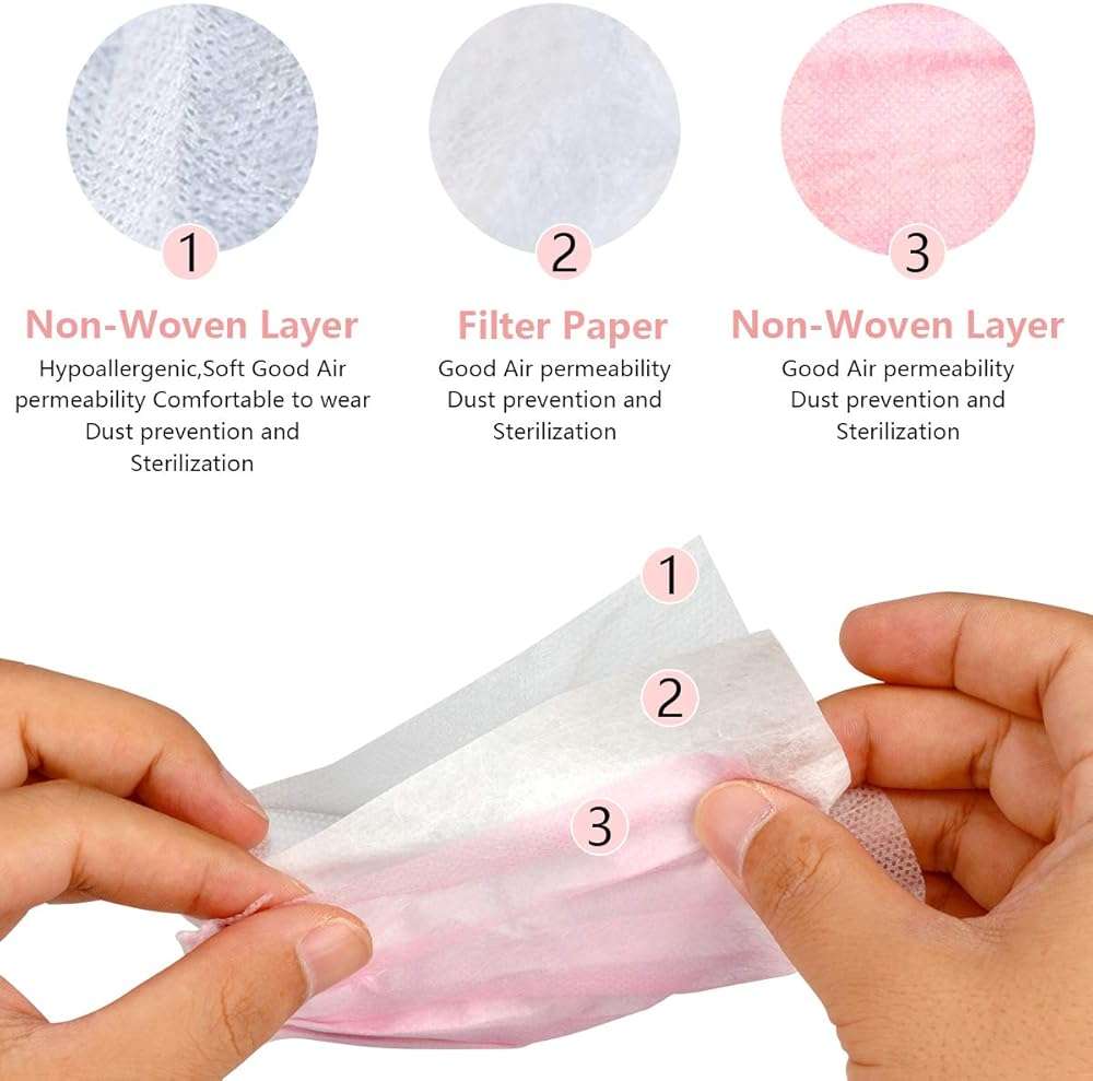 Wecolor 100 Pcs Pink Masks, Disposable Face Mask, 3 Ply Protection Masks - Image 2