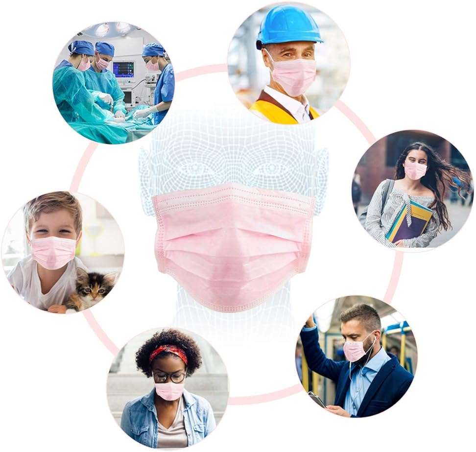 Wecolor 100 Pcs Pink Masks, Disposable Face Mask, 3 Ply Protection Masks - Image 4
