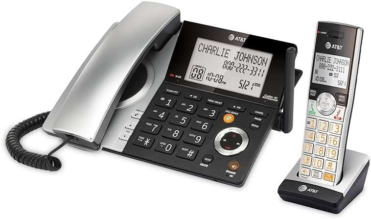 AT&T CL84107 DECT 6.0 Expandable Corded/Cordless Phone with Smart Call Blocker, Black/Silver with 1 Handset - Image 14