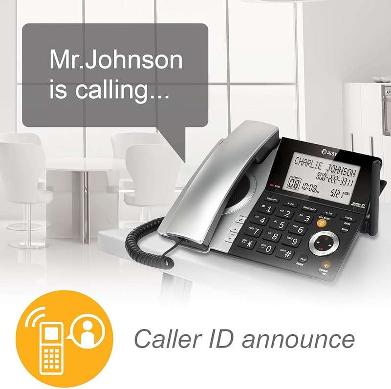 AT&T CL84107 DECT 6.0 Expandable Corded/Cordless Phone with Smart Call Blocker, Black/Silver with 1 Handset - Image 4