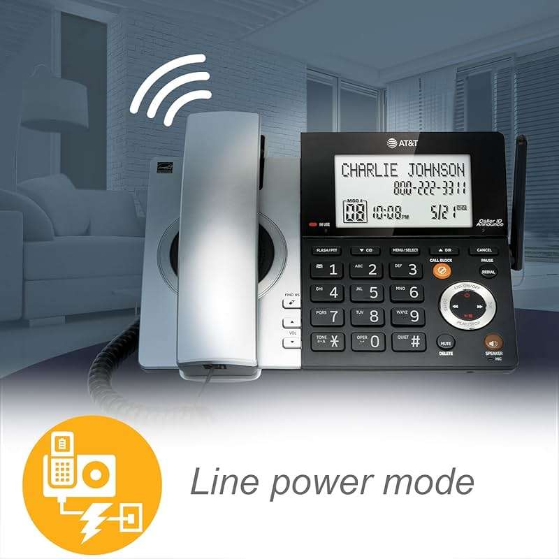 AT&T CL84107 DECT 6.0 Expandable Corded/Cordless Phone with Smart Call Blocker, Black/Silver with 1 Handset - Image 5