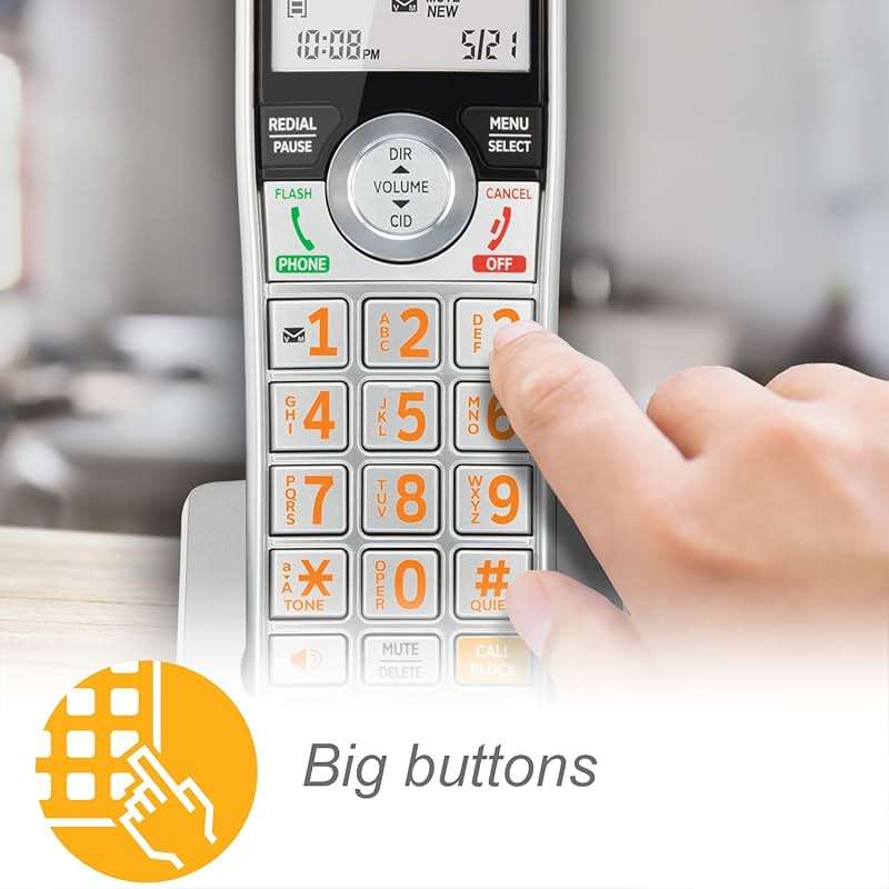 AT&T CL84107 DECT 6.0 Expandable Corded/Cordless Phone with Smart Call Blocker, Black/Silver with 1 Handset - Image 7