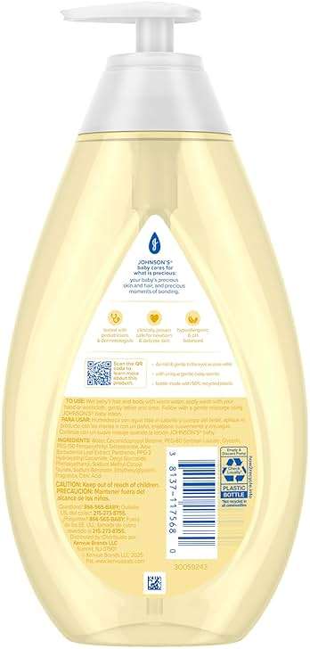 Johnson's Baby Head-To-Toe 2 in 1 Tear Free Wash & Shampoo with Aloe Vera and Vitamin B5, Safe and Gentle for Newborns and Delicate Skin, Hypoallergenic and pH Balanced, 27.1 Fl Oz - Image 6