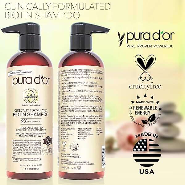 PURA D'OR Clinically Formulated Biotin Shampoo - Daily Hair Care Routine For Thinning Hair - 2X Concentrated 17+ Key Herbal Blend Hair Thickening Products For Women & Men, Botanical Zen Scent 16 Fl Oz - Image 6