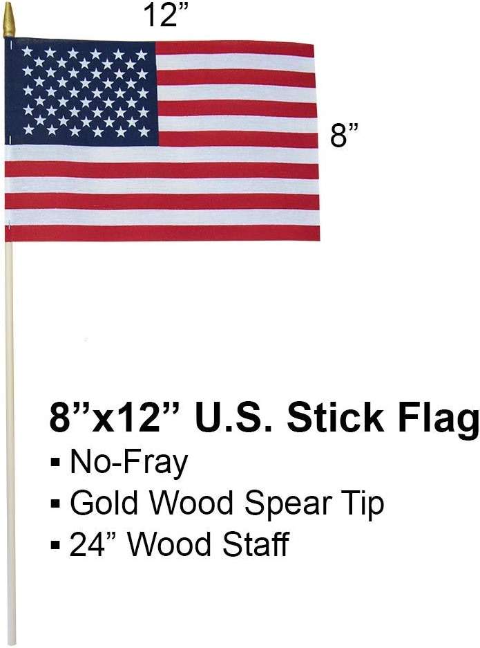 GIFTEXPRESS 24-Pack, Proudly MADE IN USA 8 x 12 Inch Spearhead Handheld American Flags on 24" Pole – Grave Marker USA Stick Flags - Image 3