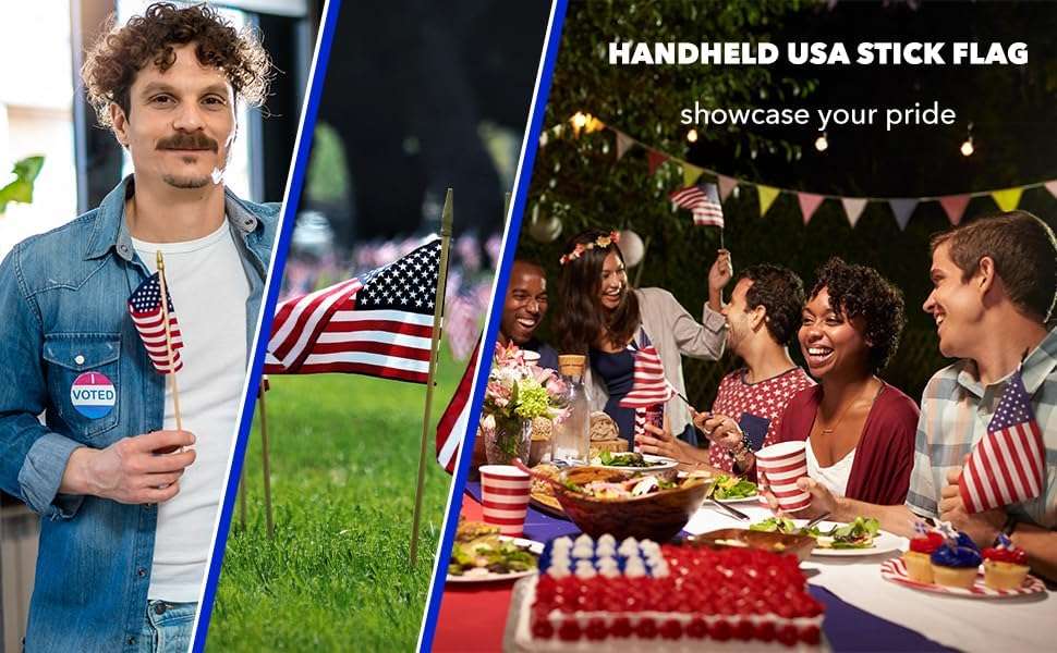 GIFTEXPRESS 24-Pack, Proudly MADE IN USA 8 x 12 Inch Spearhead Handheld American Flags on 24" Pole – Grave Marker USA Stick Flags - Image 4