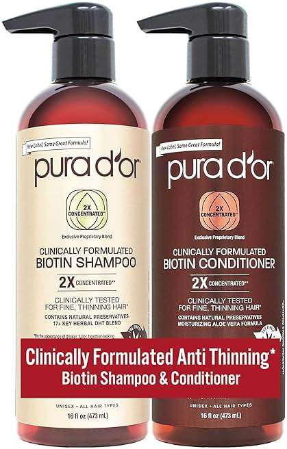 PURA D'OR Clinically Formulated Biotin Shampoo & Hair Regrowth Conditioner For Hair Thinning - 2X Concentrated Proprietary Thickening Blend For Women & Men, Sulfate Free, Botanical Zen Scent,16oz x2 - Image 1