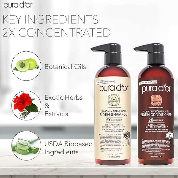 PURA D'OR Clinically Formulated Biotin Shampoo & Hair Regrowth Conditioner For Hair Thinning - 2X Concentrated Proprietary Thickening Blend For Women & Men, Sulfate Free, Botanical Zen Scent,16oz x2 - Image 2