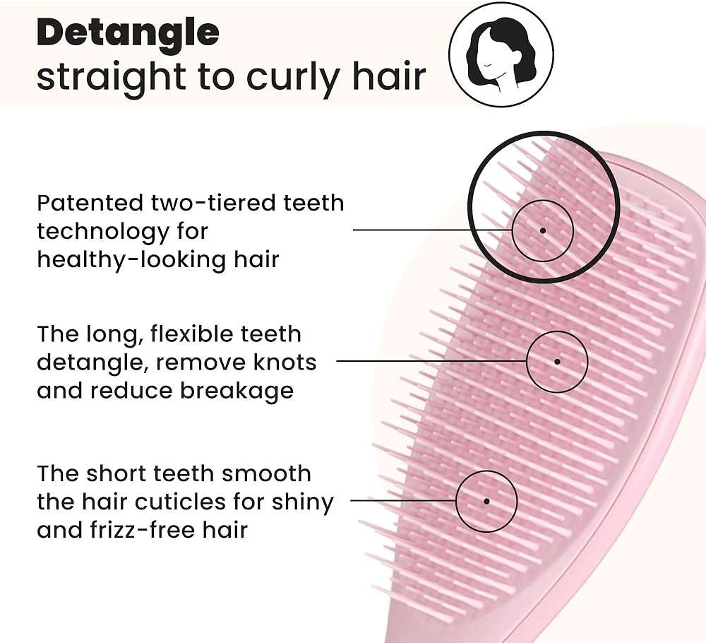 Tangle Teezer Ultimate Detangler Brush for Wet & Dry Hair, Eliminates Knots & Reduces Breakage for Straight to Wavy Hair Types, Millennial Pink - Image 2