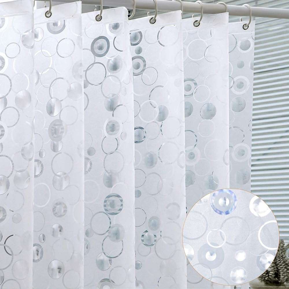WELTRXE EVA 8G Bathroom Shower Curtain Liner, 72x72 Inch 3D Frosted Bubble Heavy Duty Waterproof Shower Curtain Liner with Magnets Thick Plastic Shower Curtains, 12 Hooks - Image 1