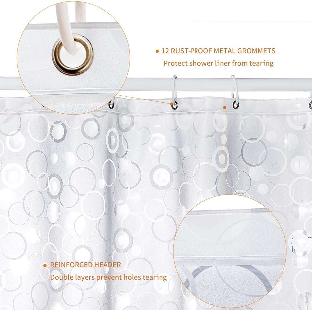WELTRXE EVA 8G Bathroom Shower Curtain Liner, 72x72 Inch 3D Frosted Bubble Heavy Duty Waterproof Shower Curtain Liner with Magnets Thick Plastic Shower Curtains, 12 Hooks - Image 4