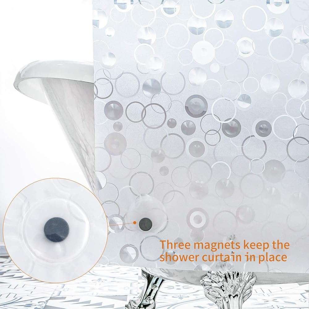 WELTRXE EVA 8G Bathroom Shower Curtain Liner, 72x72 Inch 3D Frosted Bubble Heavy Duty Waterproof Shower Curtain Liner with Magnets Thick Plastic Shower Curtains, 12 Hooks - Image 5