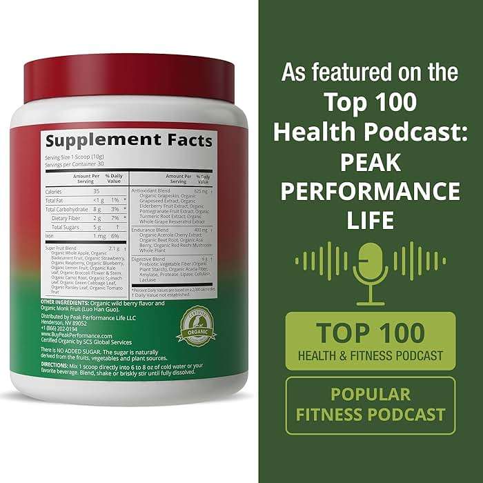 Peak Performance Organic Reds Superfood Powder, Best Tasting Red Juice Super Food w/ 25+ All Natural Ingredients & Polyphenols, Vital for Max Energy and Detox - Raspberry, Elderberry, Beetroot - Image 6