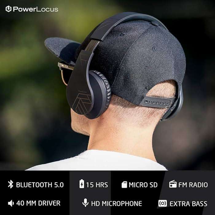 PowerLocus Bluetooth Over-Ear Headphones, Wireless Stereo Foldable Headphones Wireless and Wired Headsets with Built-in Mic, Micro SD/TF, FM for iPhone/Samsung/iPad/PC (Black) - Image 2