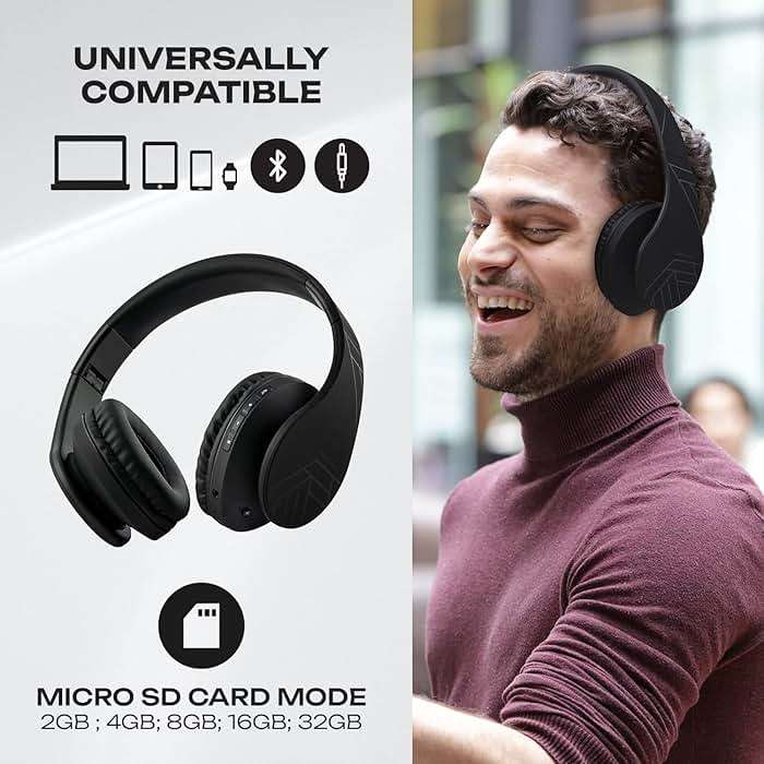 PowerLocus Bluetooth Over-Ear Headphones, Wireless Stereo Foldable Headphones Wireless and Wired Headsets with Built-in Mic, Micro SD/TF, FM for iPhone/Samsung/iPad/PC (Black) - Image 3