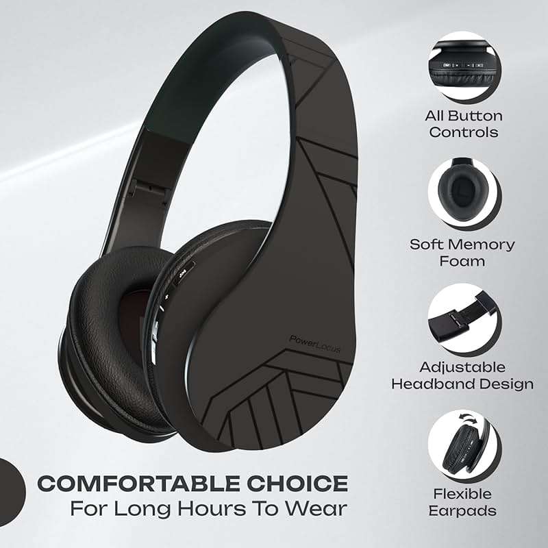 PowerLocus Bluetooth Over-Ear Headphones, Wireless Stereo Foldable Headphones Wireless and Wired Headsets with Built-in Mic, Micro SD/TF, FM for iPhone/Samsung/iPad/PC (Black) - Image 5