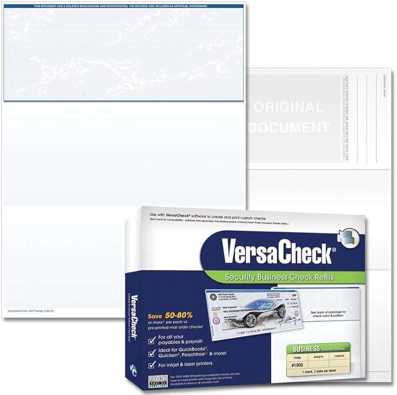 VersaCheck Secure Checks - 500 Blank Business Voucher Checks - Blue Prestige S - 500 Sheets Form #1000 - Check on Top - Image 1