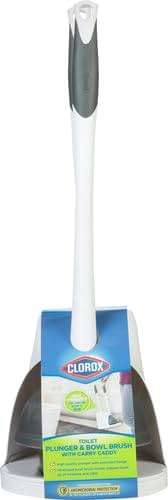 Clorox Toilet Plunger and Brush Bowl Set with Holder Caddy Storage for Cleaning Bathroom and Unclogging Toilets, White and Gray - Image 3