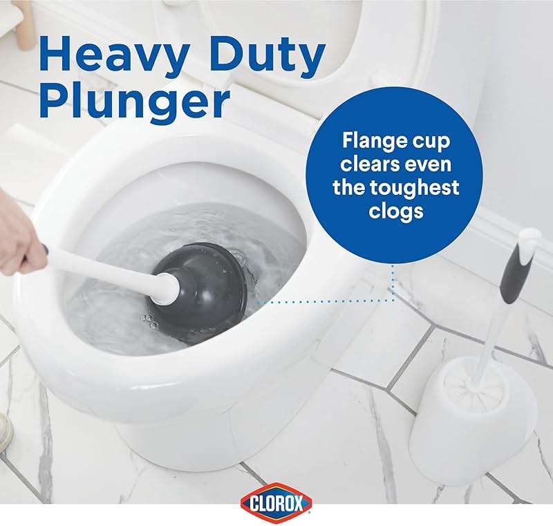 Clorox Toilet Plunger and Brush Bowl Set with Holder Caddy Storage for Cleaning Bathroom and Unclogging Toilets, White and Gray - Image 6