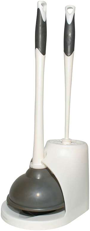 Clorox Toilet Plunger and Brush Bowl Set with Holder Caddy Storage for Cleaning Bathroom and Unclogging Toilets, White and Gray - Image 9